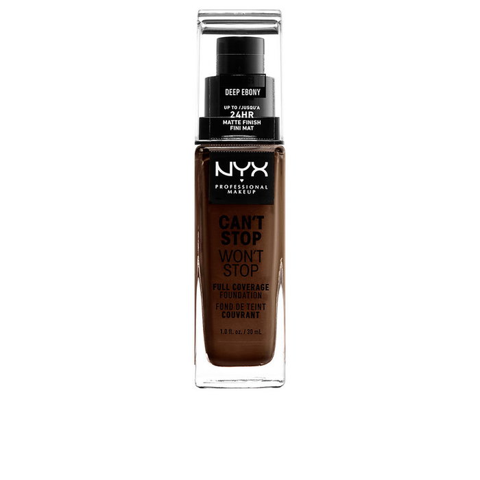 NYX Professional Make Up - Base de Maquillaje CAN'T STOP WON'T STOP Full Coverage Foundation #deep ebony - 30 ml - Cobertura Total, Acabado Mate 24 Horas NYX Professional Make Up - Base de Maquillaje CAN'T STOP WON'T STOP Full Coverage Foundation #deep ebony - 30 ml - Cobertura Total, Acabado Mate 24 Horas