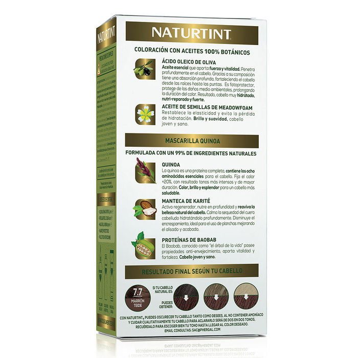 Naturtint Tinte Permanente Sin Amoniaco Color #7.7 Marrón Teide en Gel 170 ml - Con Aceites Botánicos y Cobertura 100% Canas + Mascarilla Quinoa