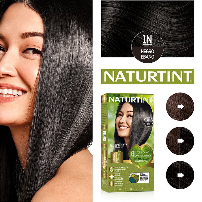 Naturtint #1N Tinte Permanente sin Amoniaco para el Cabello Color Negro Ébano con Mascarilla Quinoa 170 ml