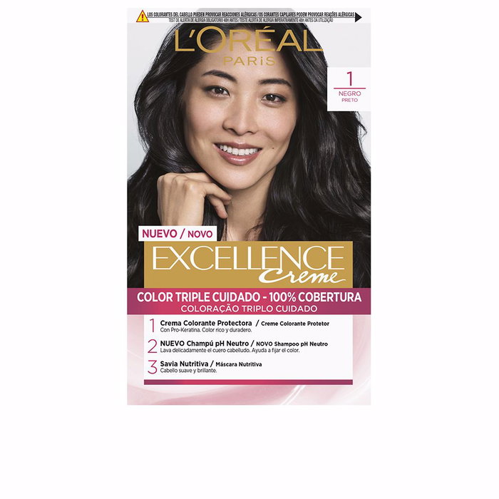 L'Oréal Paris Excellence Creme Tinte #1 Negro - Cobertura Total Canas, 192 ml L'Oréal Paris Excellence Creme Tinte #1 Negro - Cobertura Total Canas, 192 ml