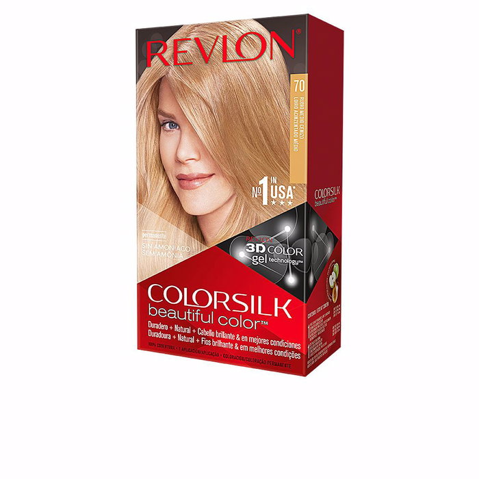 Revlon Colorsilk Tinte Permanente para el Cabello #70 Rubio Medio Ceniza - 1 unidad, Libre de Amoniaco Revlon Colorsilk Tinte Permanente para el Cabello #70 Rubio Medio Ceniza - 1 unidad, Libre de Amoniaco
