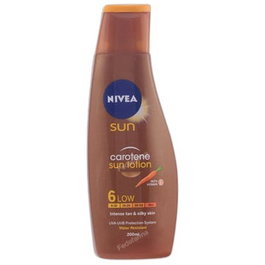 Nivea Sun Caroteno Leche Solar Protectora SPF6 200 ml - Hidratante con Vitamina E, Waterproof, Para Todo Tipo de Pieles, Bronceado Dorado y Duradero