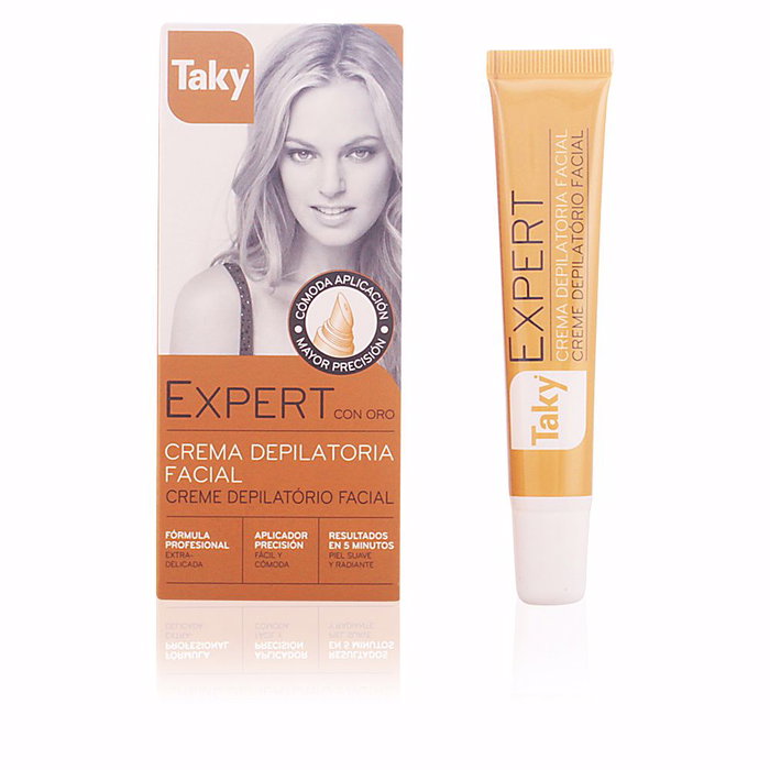 Taky Crema Depilatoria Facial con Oro y Aceites Naturales, Aplicador de Precisión, 20 ml