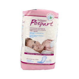 INDASEC Compresa Higiénica Algodón Post Parto Primeros Días 12 Unidades