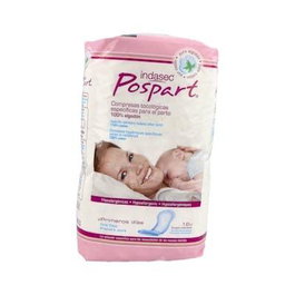 INDASEC Compresa Higiénica Algodón Post Parto Primeros Días 12 Unidades