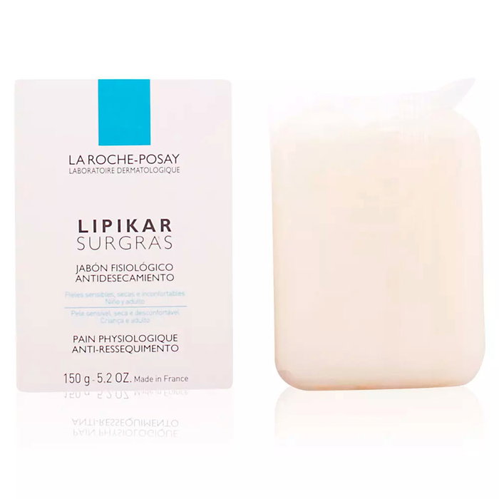 La Roche-Posay Lipikar Surgras Pain Physiologique Anti-Dessechement - Limpiador en Barra Facial y Gel de Baño para Piel Seca y Sensible - 150g