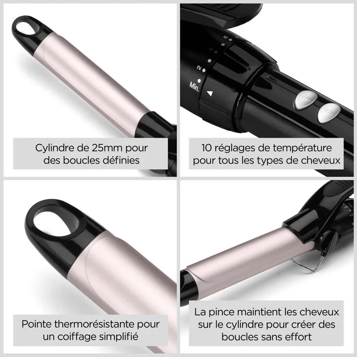 BaByliss Rizador de Pelo Pro 180 C325E Sublim'Touch 25 mm Negro/Rosa