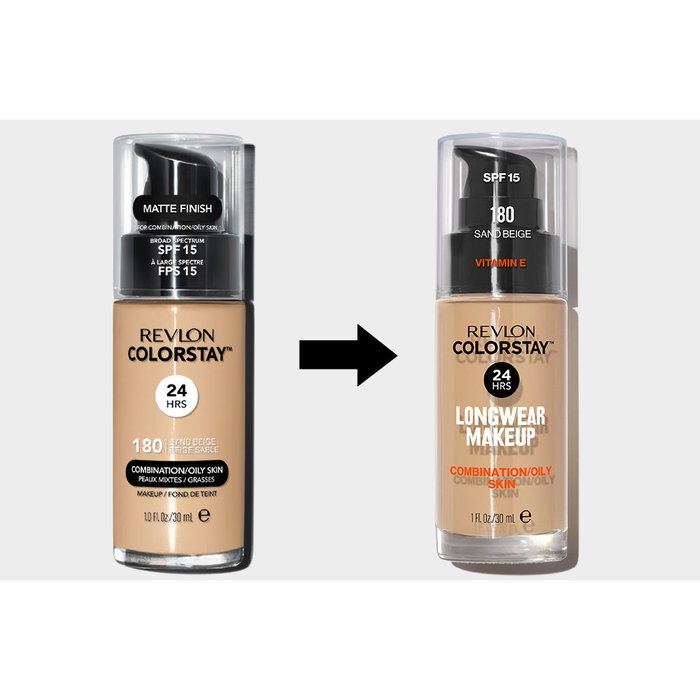 Revlon #180-Sand Beige - COLORSTAY Foundation Base de Maquillaje 30 ml para Piel Mixta/Grasa, Acabado Mate, SPF15