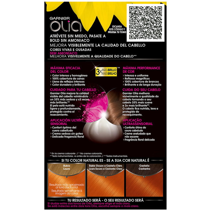 Garnier OLIA Coloración Permanente Sin Amoniaco 7.40 Cobrizo Intenso 1 Und