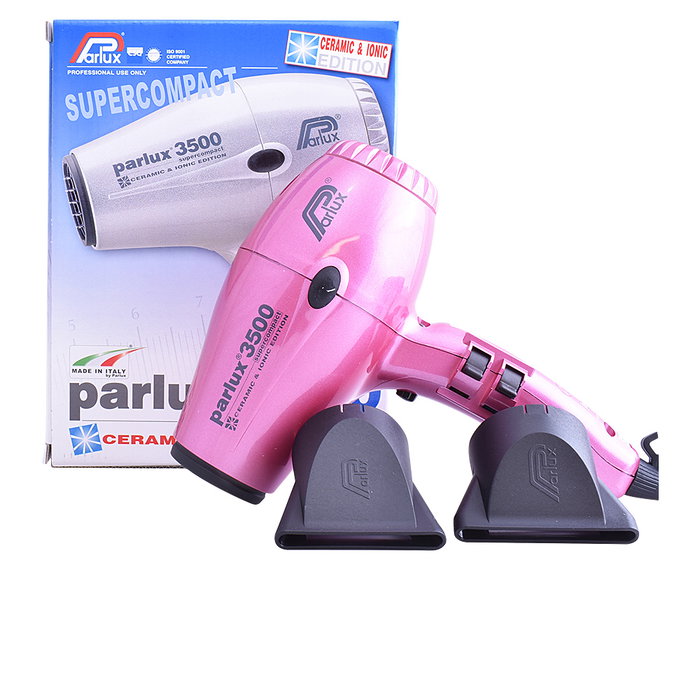Parlux Secador de Pelo Profesional 2000W Supercompact 3500, Alta Potencia, Tecnología Iónica y Cerámica, Color Rosa, Incluye 2 Boquillas