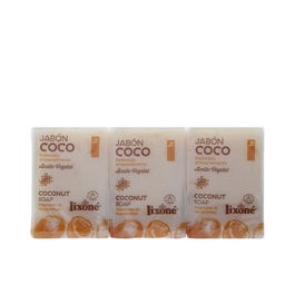 Lixone Jabón COCO 100% Natural Perfumado para Pieles Secas, 3 x 125 gr