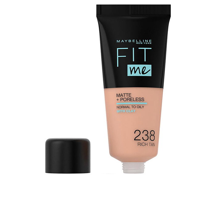 Maybelline FIT ME MATTE+PORELESS Foundation #238-Rich Tan, Base de Maquillaje, 30 ml, Piel Mixta-Grasa-Normal, Fluido