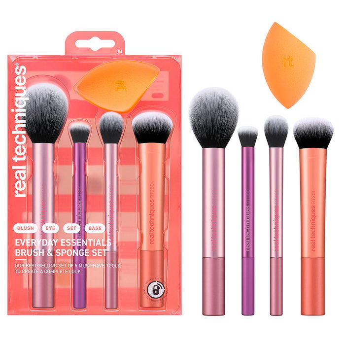 Real Techniques Set Makeup Must Haves Lote 5 Piezas: Brochas Base, Colorete, Polvos, Ojos y Esponja Profesional Real Techniques Set Makeup Must Haves Lote 5 Piezas: Brochas Base, Colorete, Polvos, Ojos y Esponja Profesional