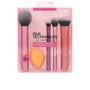 Real Techniques EVERYDAY ESSENTIALS must haves kit Set de maquillaje 5 pz RT200 Expert Face, RT400 Blush, RT402 Setting, RT300 Deluxe Crease y Miracle Complexion Sponge