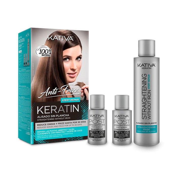 Kativa Keratin Anti-Frizz Alisado Brasileño Sin Plancha - Repara Puntas Abiertas - Set con Mascarilla, Champú y Acondicionador - 3 Unidades - 30 Días Kativa Keratin Anti-Frizz Alisado Brasileño Sin Plancha - Repara Puntas Abiertas - Set con Mascarilla, Champú y Acondicionador - 3 Unidades - 30 Días
