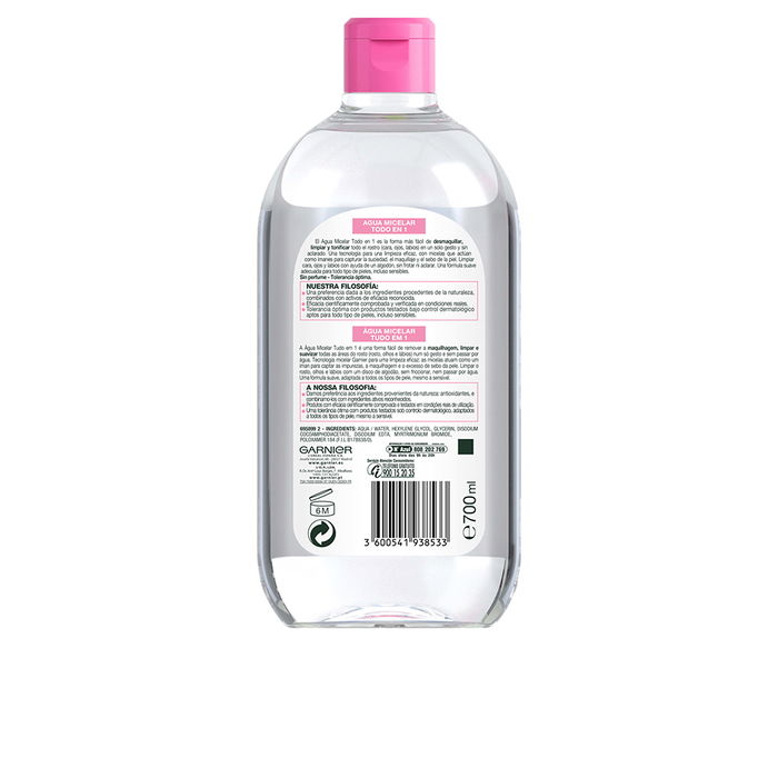 Garnier Agua Micelar SKIN ACTIVE Todo en 1 Desmaquillante Limpiador Purificante para Todo Tipo de Pieles 700 ml