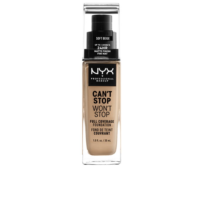 NYX Professional Make Up CAN'T STOP WON'T STOP Base de Maquillaje Full Coverage, Acabado Mate, 24h - Soft Beige, 30 ml