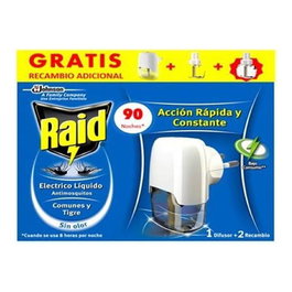 Raid Protección Antimosquitos Aparato Eléctrico + 2 Recambios, Eficaz contra Mosquito Común y Tigre, 90 Noches de Protección Continua