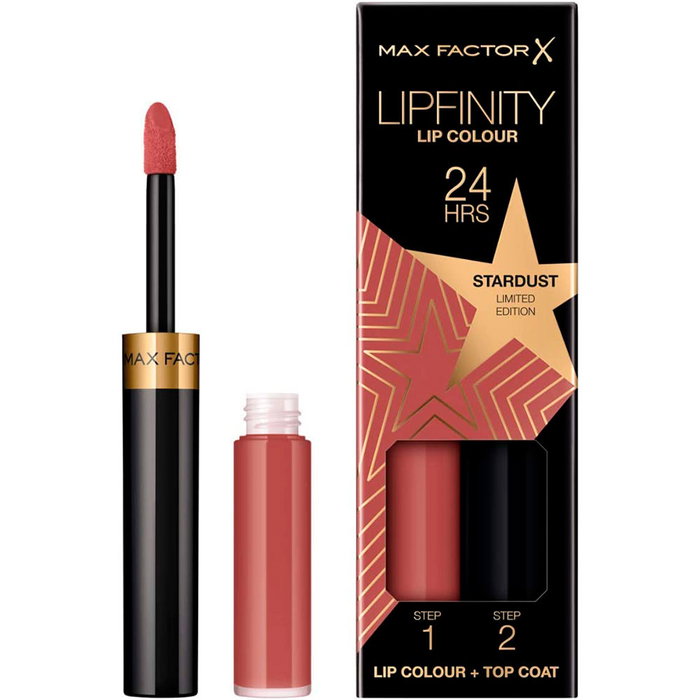 MAX FACTOR LIPFINITY Rising Stars Pintalabios de Larga Duración Hasta 24h, Color Intenso 2 en 1 con Bálsamo Hidratante, Tono #82 Stardust, 2.3 ml