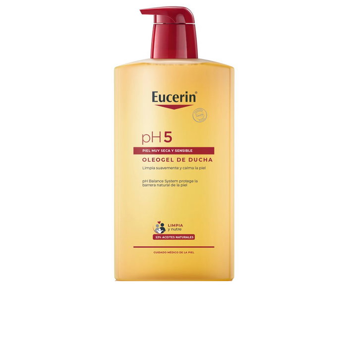 Eucerin Aceite de Ducha Corporal PH5 Oleogel Hidratante para Piel Seca y Sensible - Gel de Baño Sin Jabón con Dosificador - 1000 ml