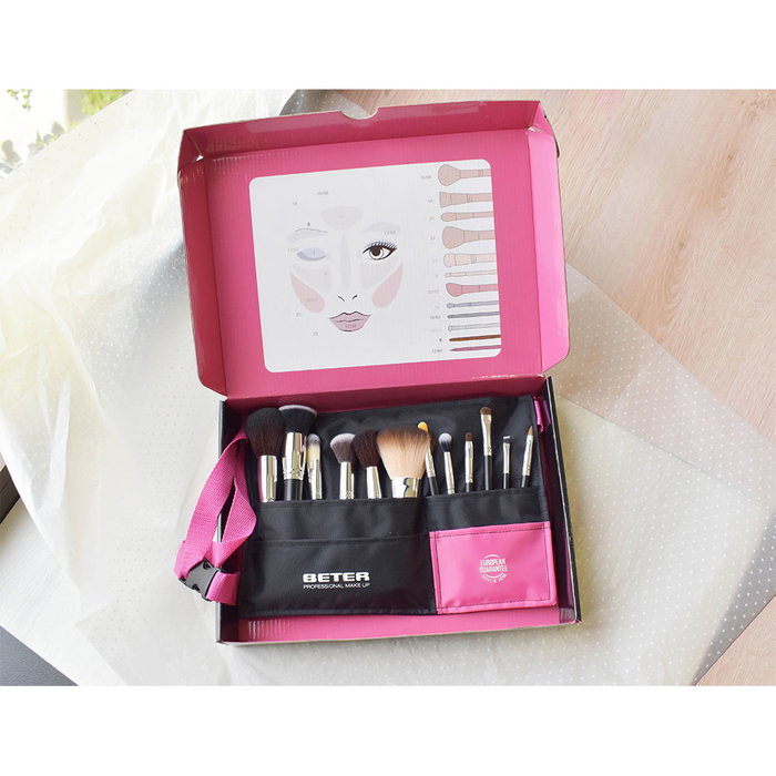Beter - Set de Maquillaje Profesional Lote de 13 Piezas con Cinturón Ajustable, Pinceles y Brochas