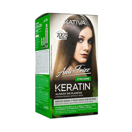 Kativa KERATIN ANTI-FRIZZ Alisado Brasileño Sin Plancha Set Peluquería - Extra Brillo 30 Días, 3 Unidades