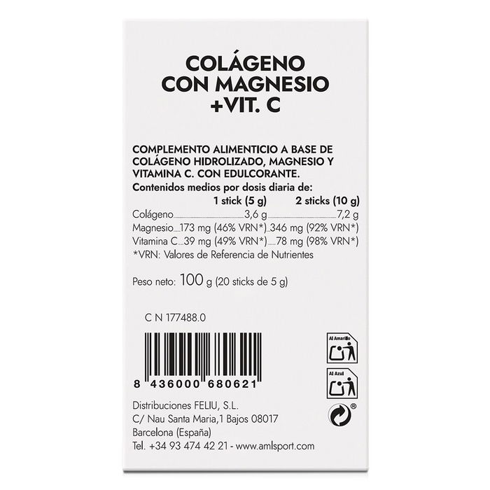 Amlsport Colágeno con Magnesio y Vitamina C Sabor Fresa 20 Sticks