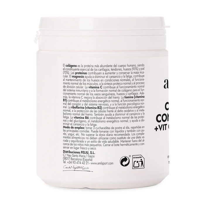 Amlsport Colágeno con Magnesio + Vitamina C + Vitaminas B1, B2, B6 Sabor Fresa Polvo 350 g