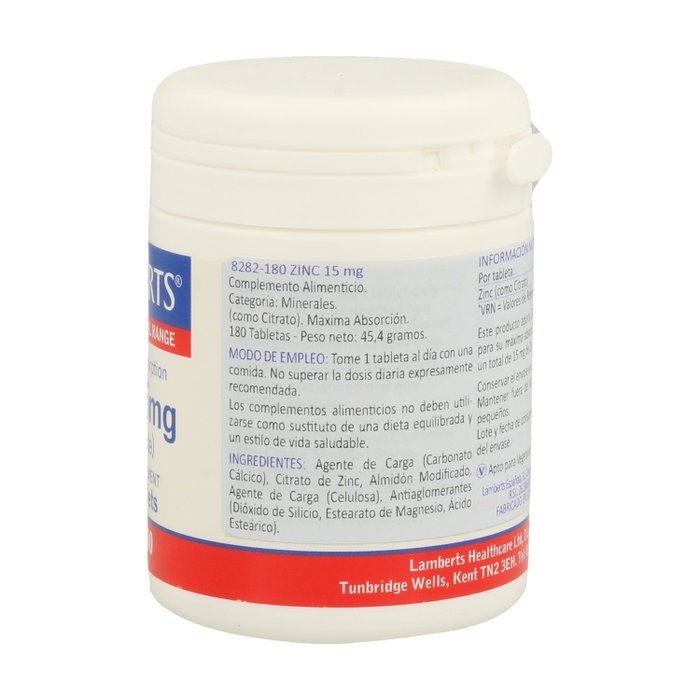 Lamberts Zinc como Citrato 15 mg, 180 tabletas