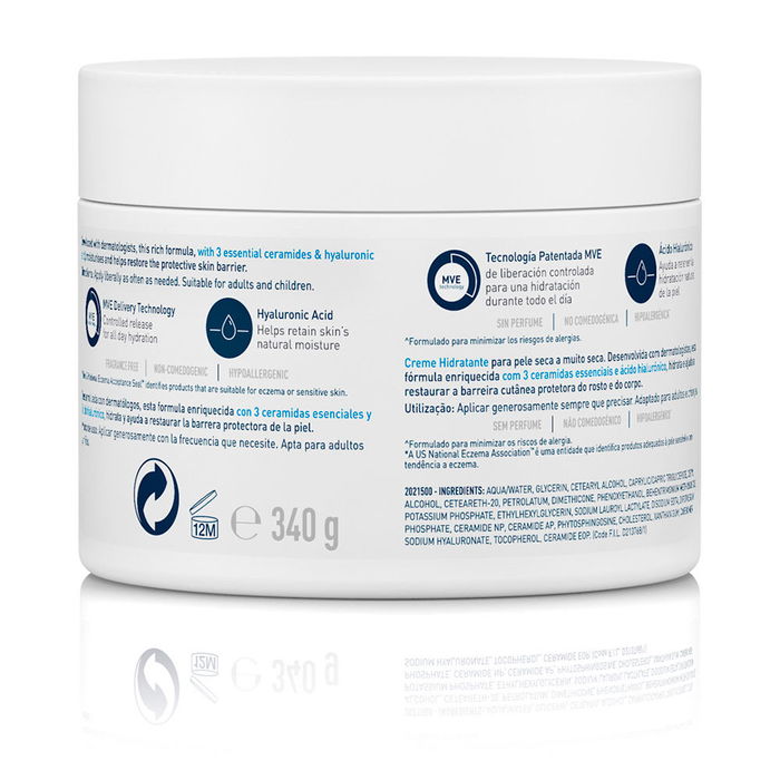 Cerave Crema Hidratante Rostro y Cuerpo con Ácido Hialurónico y Ceramidas Esenciales, 340 gr