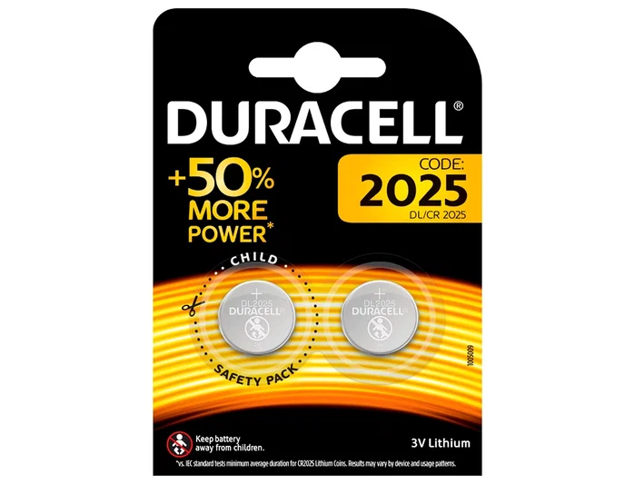 Duracell CR2025/DL2025 - Pila de Litio Botón 3V, Pack de 2 Unidades, para Calculadoras, Cámaras y Electrónica