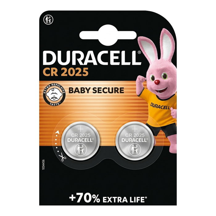 Duracell CR 2025 Pilas de Botón de Litio, Pack de 2