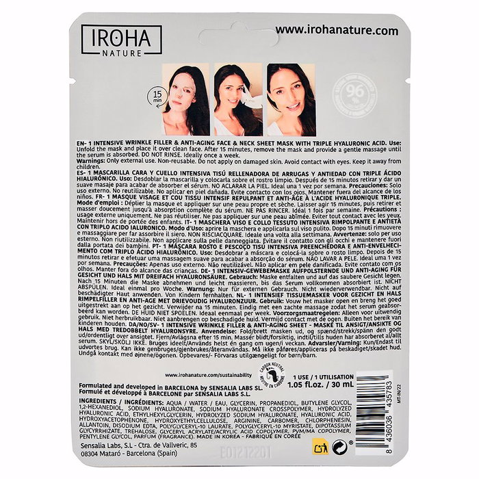 Iroha Nature Mascarilla Facial Rellenadora Anti-Aging con Ácido Hialurónico 30 ml