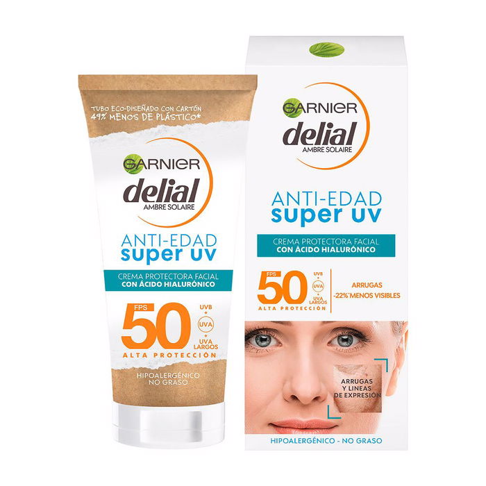 Garnier SUPER UV ANTI-EDAD Crema Facial SPF50 50 ml con Ácido Hialurónico