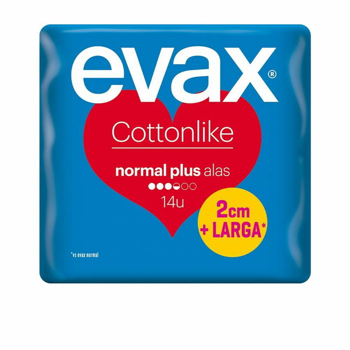 Evax Compresas Cottonlike Normal Plus con Alas 14 uds, con Perlas Activas y Núcleo Súper Absorbente Evax Compresas Cottonlike Normal Plus con Alas 14 uds, con Perlas Activas y Núcleo Súper Absorbente