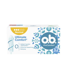 O.B. Tampones ProComfort Normal, con tecnología DynamicFit y SilkTouch para flujo moderado-intenso, pack de 32 unidades