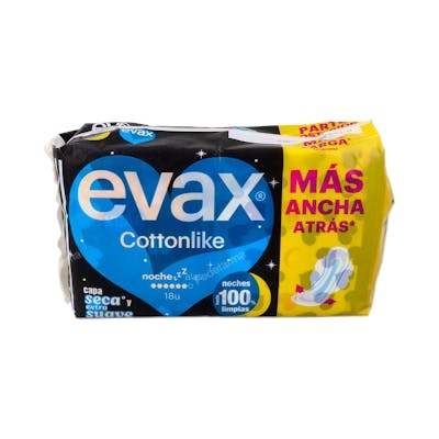 Evax COTTONLIKE compresas noche con alas 18 u Evax COTTONLIKE compresas noche con alas 18 u