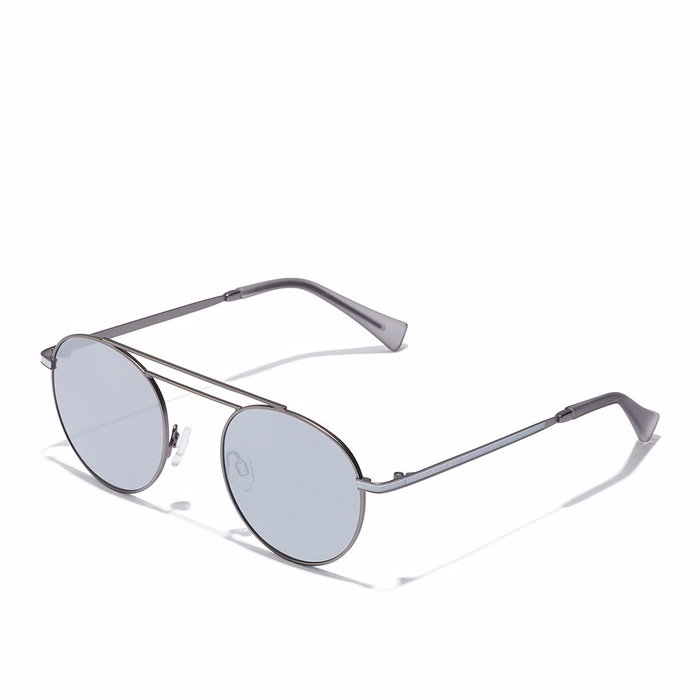 Hawkers - Gafas de Sol Redondas Unisex #mirror, Montura Acero Inoxidable Negra, Lentes TR18 Cat.3 UV400, Diámetro 50 mm