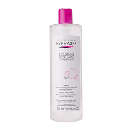 Byphasse Solución Micelar Desmaquillante Agua Limpiadora 500 ml - Vegana, Para Piel Sensible, 4 en 1
