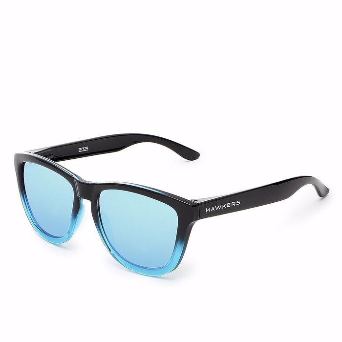 Hawkers #fusion Gafas de Sol Unisex Cuadradas, Montura Plástico Azul y Negro, Cristal Azul, 54 mm