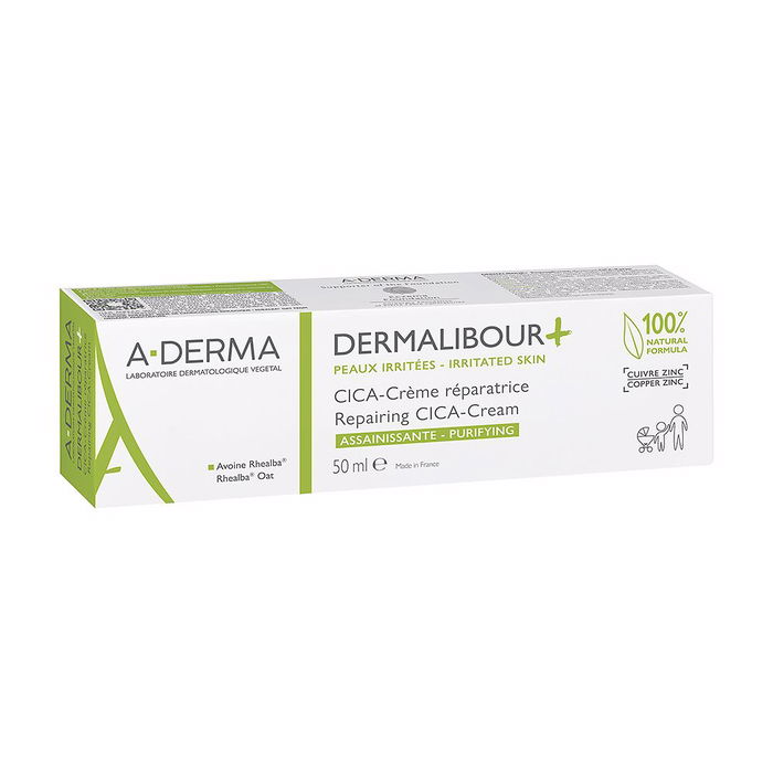 A-Derma DERMALIBOUR+ cica-crema reparadora purificante 50 ml para piel seca y sensible, vegana