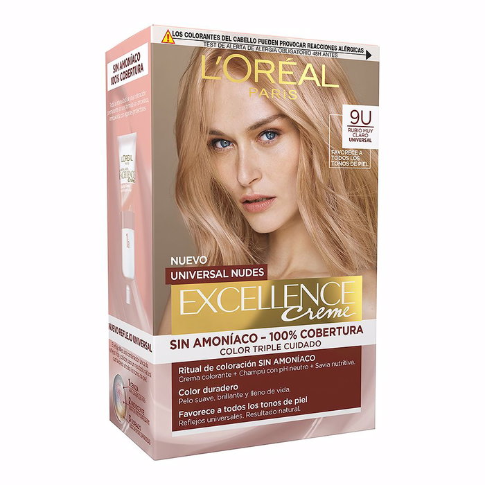 L'Oréal Paris EXCELLENCE NUDES Tinte Pelo #9u Very Light Blonde 5u Sin Amoniaco 8 Rubio Claro