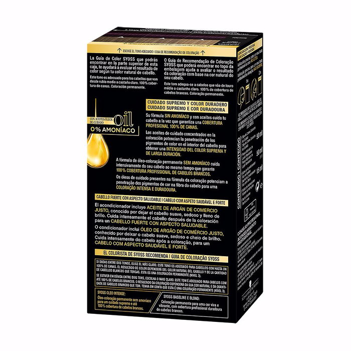 Syoss Oleo Intense Tinte Sin Amoniaco #3.22 Violín - 5 Piezas para Cabello, Color Intenso y Duradero con Aceites Nutritivos