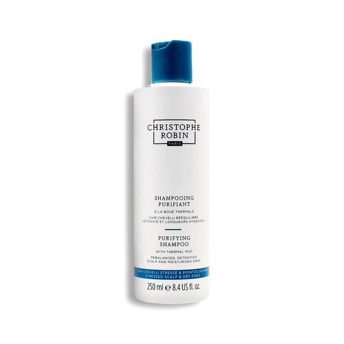 Christophe Robin Shampoo Purificante con Barro Termal 250 mL - Champú Diario Anticonaminación para Cuero Cabelludo Estresado y Puntas Secas