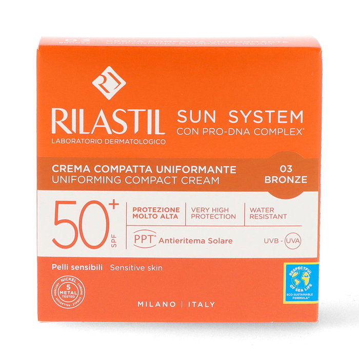 RILASTIL SUN SYSTEM SPF50+ Crema Compacta Bronce, Protección Solar Físico, Hipoalergénico, 10g