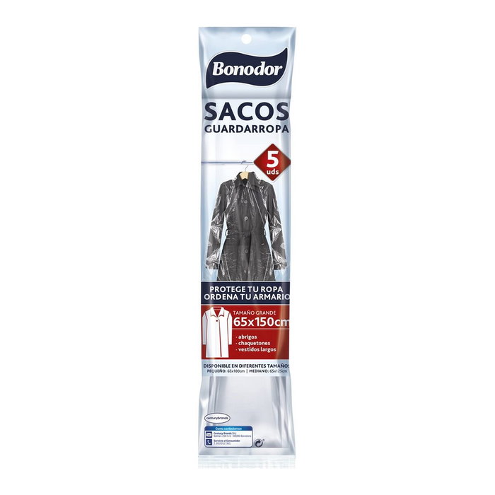 Bonodor Pack de 5 sacos de almacenamiento para abrigos 65 x 150 cm Bonodor Pack de 5 sacos de almacenamiento para abrigos 65 x 150 cm