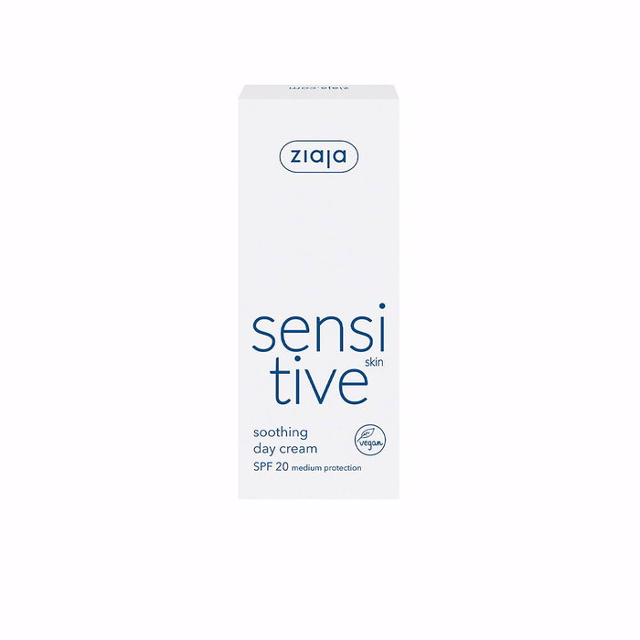 Ziaja SENSITIVE Crema de Día Calmante para Pieles Sensibles y Secas SPF20, Hidratante, Alivia Picores, 50 ml, Vegana, Sin Fragancia