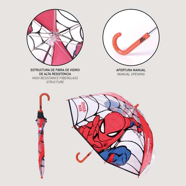 Cerdá Paraguas Manual Infantil Spiderman con Burbuja - 2-8 Años - Multilingüe