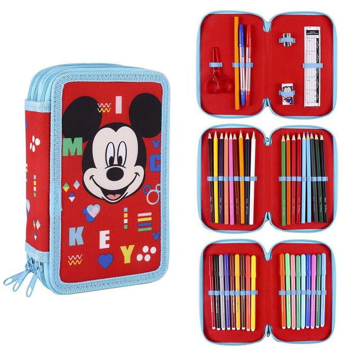 Plumier Triple Mickey Mouse 43 Piezas Rojo (12 x 19,5 x 6,5 cm)