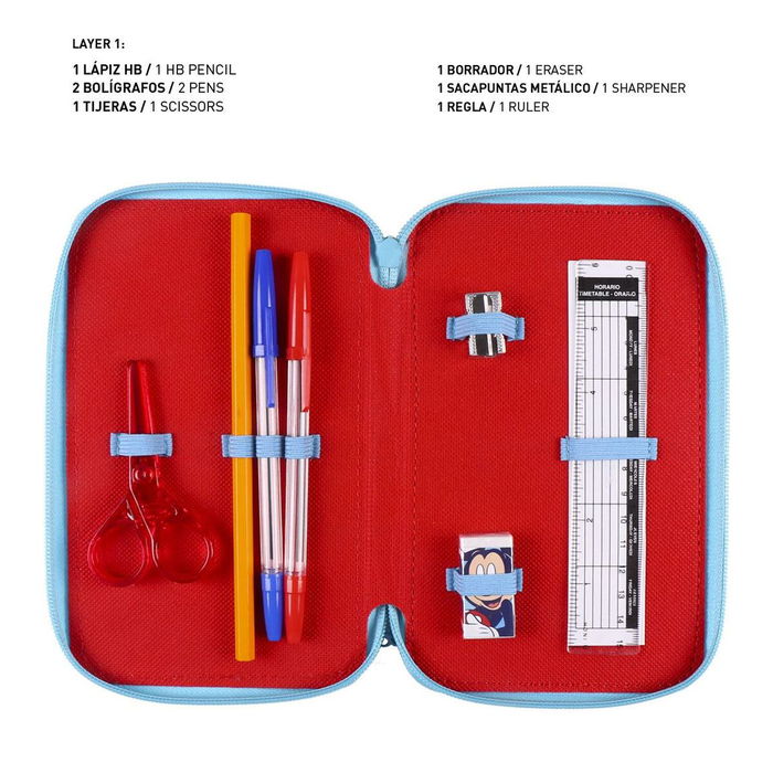 Plumier Triple Mickey Mouse 43 Piezas Rojo (12 x 19,5 x 6,5 cm)